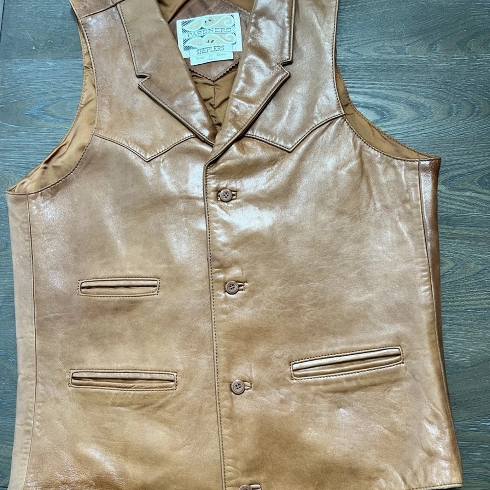Vintage 70s Pardners Sheplers Lamb Leather Vest 42L Brown Made in the Korea